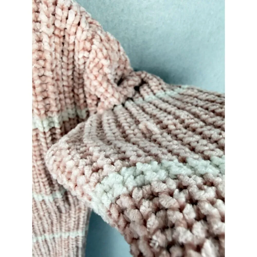 Love Ellie Girls Size Small Blush Pink Ivory Striped Chenille Sweater Soft Cozy